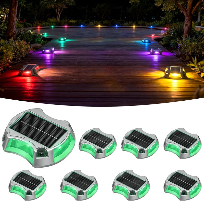 Bosceos Solar Driveway Lights Outdoor 8-Pack, Solar Deck Lights RGB Color Modes Dock Light Waterproof Driveway Markers Step Light for Sidewalk Stair Garden Pathway Walkway Yard - Image 1